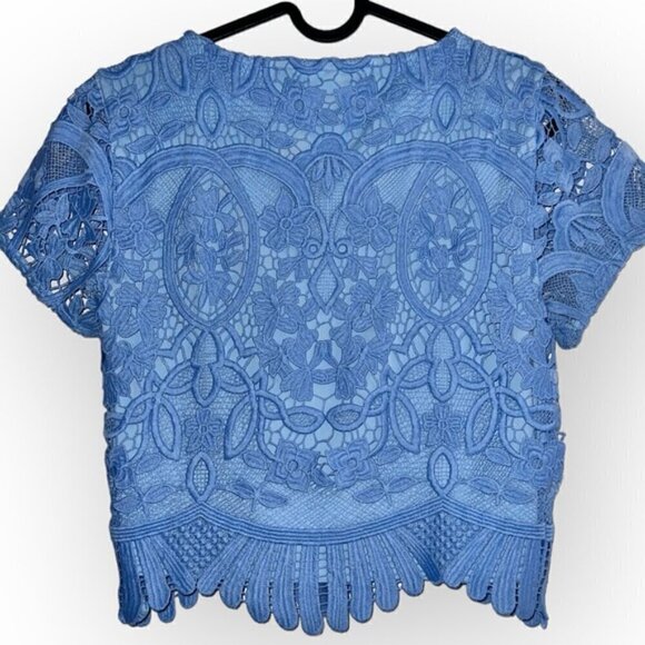 Lovers & Friends Daycation Lace Embroidered Boho Crop Top in Crystal Blue XS - Picture 4 of 5